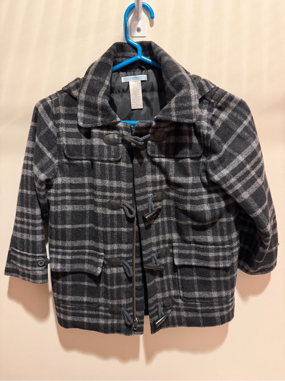 Janie and Jack Black and Gray Plaid Toggle Pea Coat